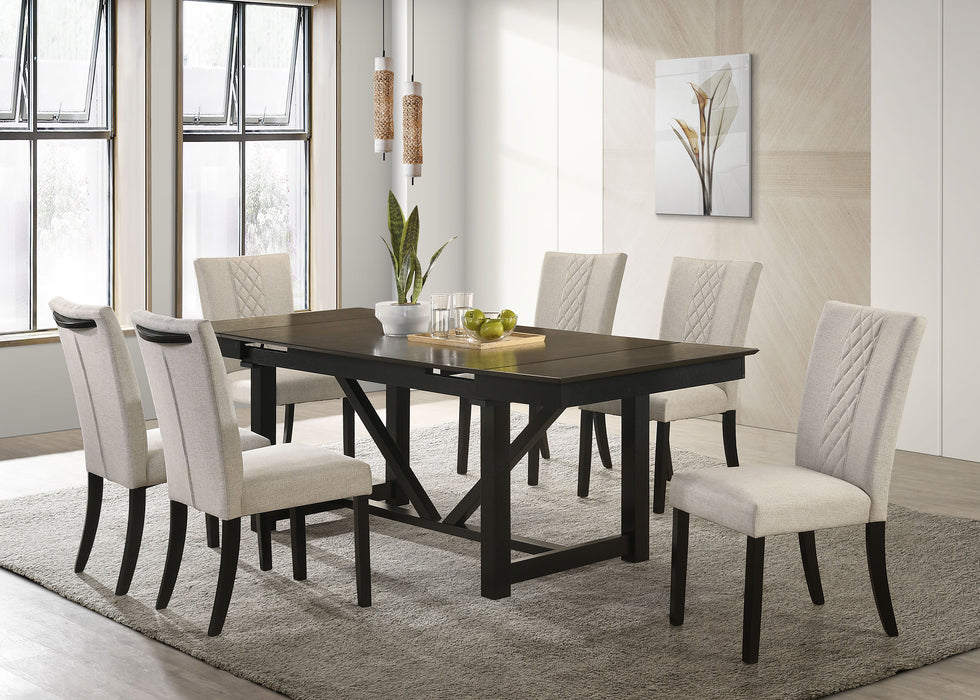 Malia Rectangular Dining Table Set with Refractory Extension Leaf Beige and Black - LasVegasFurnitureOnline.com