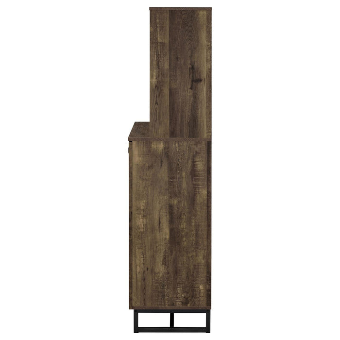 Mendoza 2-door Wine Cabinet Rustic Oak Herringbone and Gunmetal - LasVegasFurnitureOnline.com