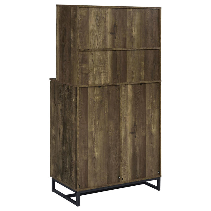 Mendoza 2-door Wine Cabinet Rustic Oak Herringbone and Gunmetal - LasVegasFurnitureOnline.com