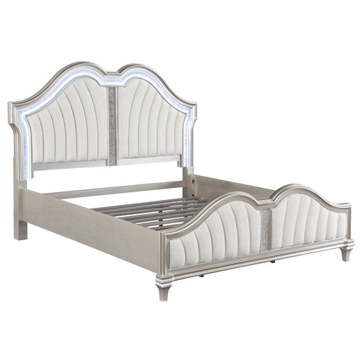 Evangeline Tufted Upholstered Platform Bed Ivory and Silver Oak - LasVegasFurnitureOnline.com