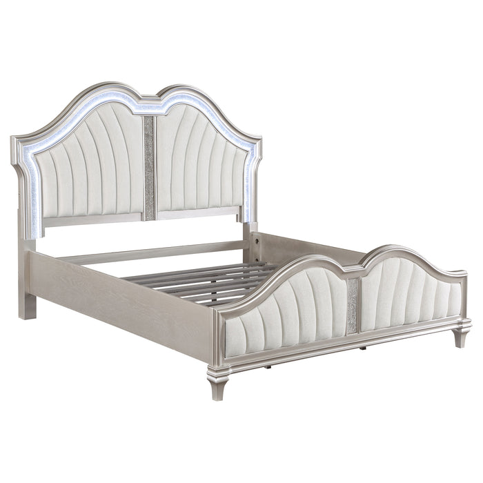 Evangeline Tufted Upholstered Platform Bed Ivory and Silver Oak - LasVegasFurnitureOnline.com