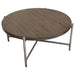 Atwood 40" Round Cocktail Table w/ Grey Oak Veneer Top & Brushed Silver Metal Base by Diamond Sofa - LasVegasFurnitureOnline.com