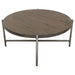 Atwood 40" Round Cocktail Table w/ Grey Oak Veneer Top & Brushed Silver Metal Base by Diamond Sofa - LasVegasFurnitureOnline.com