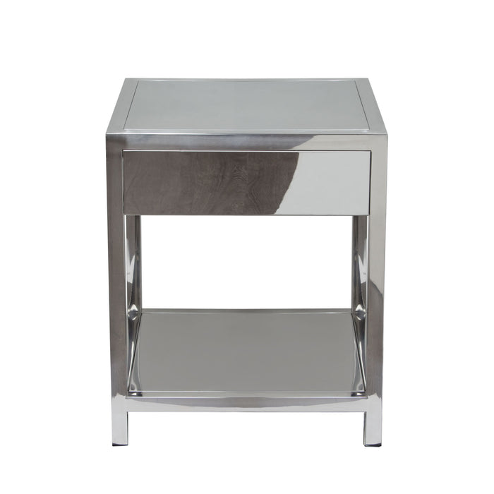 Corleo 1-Drawer Accent Table in Polished Stainless Steel by Diamond Sofa - LasVegasFurnitureOnline.com