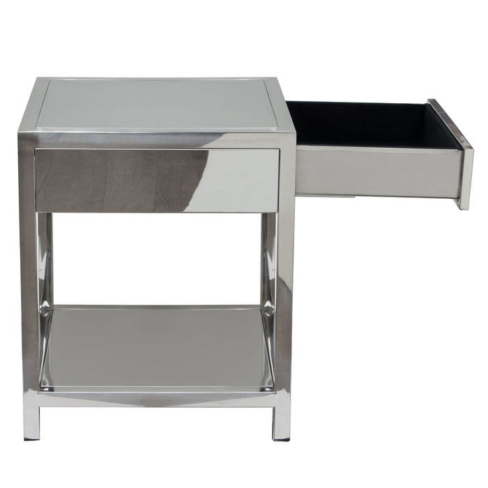 Corleo 1-Drawer Accent Table in Polished Stainless Steel by Diamond Sofa - LasVegasFurnitureOnline.com