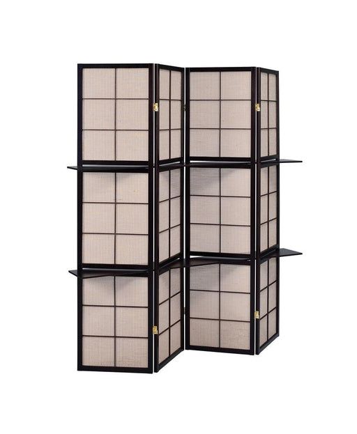 Iggy 4-panel Folding Screen with Removable Shelves Tan and Cappuccino - LasVegasFurnitureOnline.com