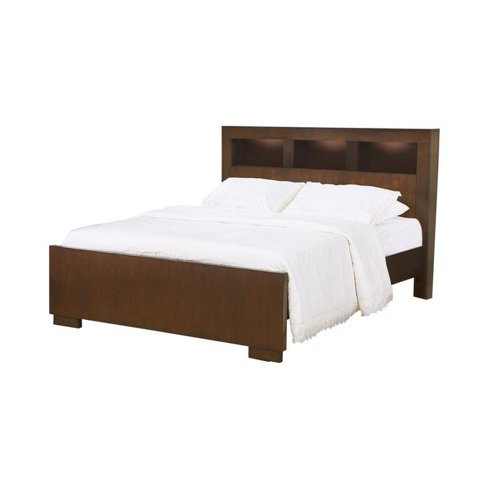 Jessica Eastern King Bed with Storage Headboard Cappuccino - LasVegasFurnitureOnline.com