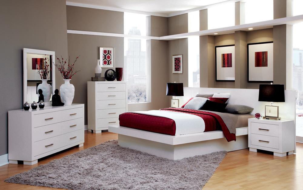 Jessica Eastern King Platform Bed with Rail Seating White - LasVegasFurnitureOnline.com