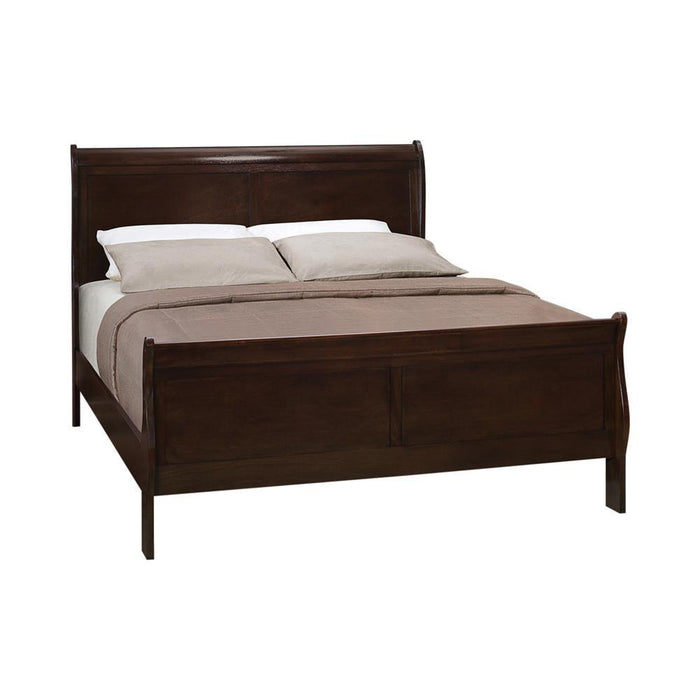 Louis Philippe Eastern King Panel Sleigh Bed Cappuccino - LasVegasFurnitureOnline.com