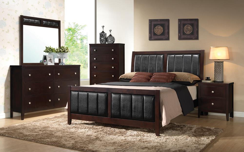 Carlton California King Upholstered Bed Cappuccino and Black - LasVegasFurnitureOnline.com