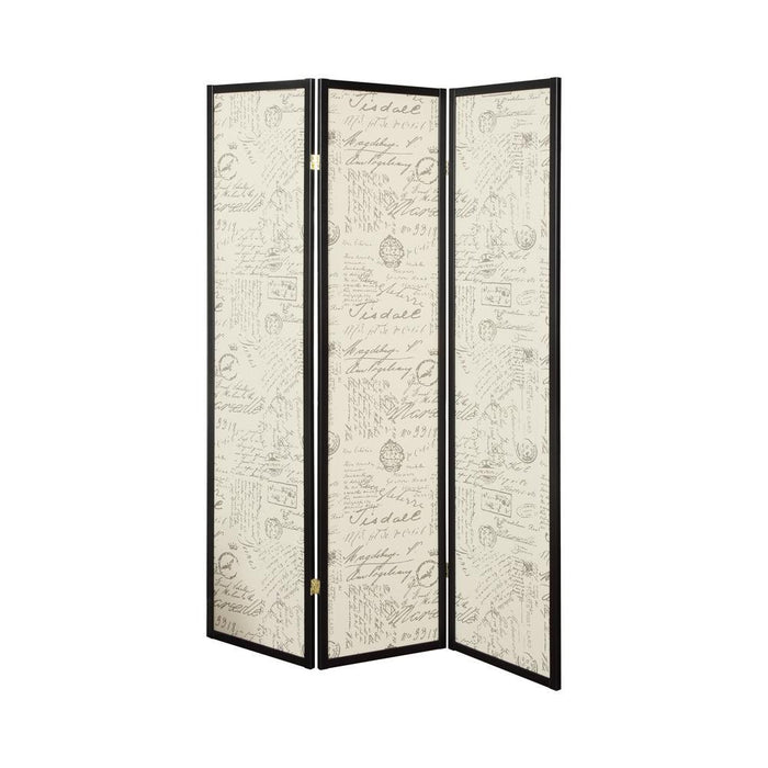 Felice 3-panel French Script Print Folding Screen Espresso - LasVegasFurnitureOnline.com