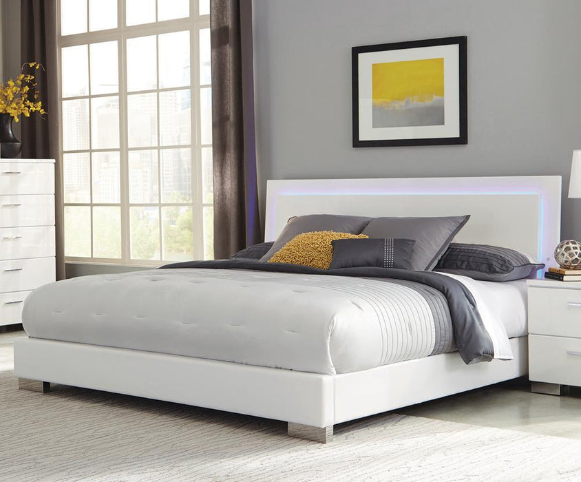 Felicity Eastern King Panel Bed with LED Lighting Glossy White - LasVegasFurnitureOnline.com