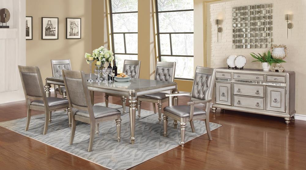 Bling Game Rectangular Dining Table with Leaf Metallic Platinum - LasVegasFurnitureOnline.com