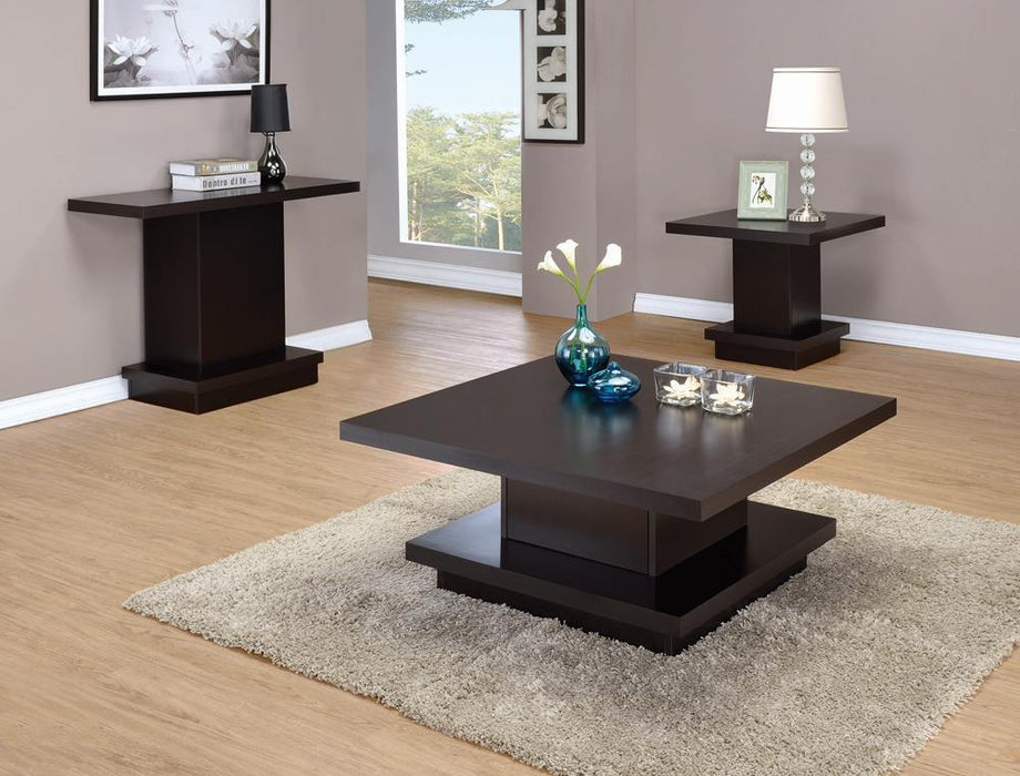 Reston Pedestal Square Coffee Table Cappuccino - LasVegasFurnitureOnline.com