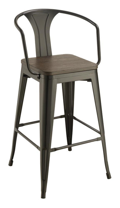 Cavalier Wooden Seat Bar Stools Dark Elm and Matte Black (Set of 2) - LasVegasFurnitureOnline.com