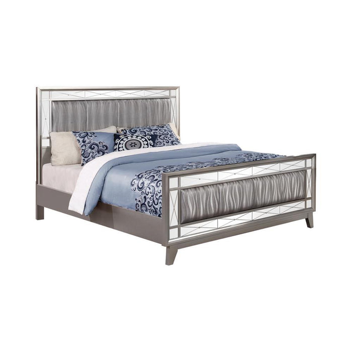 Leighton Eastern King Panel Bed with Mirrored Accents Mercury Metallic - LasVegasFurnitureOnline.com