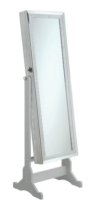 Elle Jewelry Cheval Mirror with Crytal Trim Silver - LasVegasFurnitureOnline.com