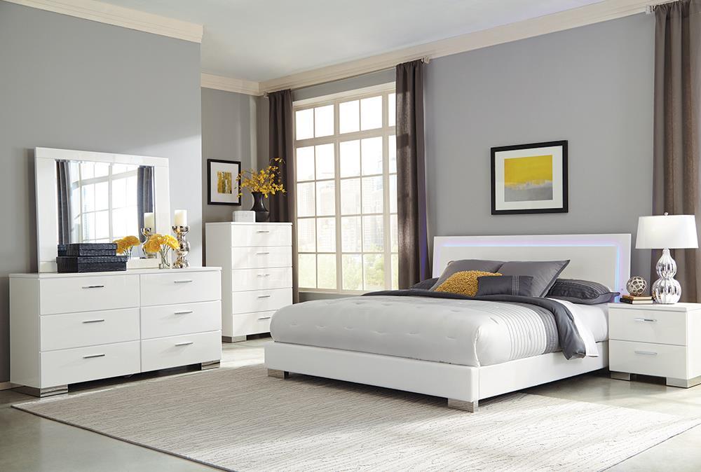 Felicity Eastern King Panel Bed with LED Lighting Glossy White - LasVegasFurnitureOnline.com