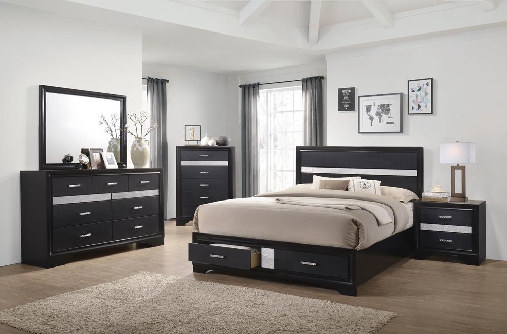 Miranda California King 2-drawer Storage Bed Black - LasVegasFurnitureOnline.com