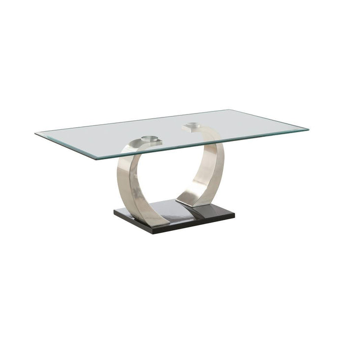 Pruitt Glass Top Coffee Table Clear and Satin - LasVegasFurnitureOnline.com