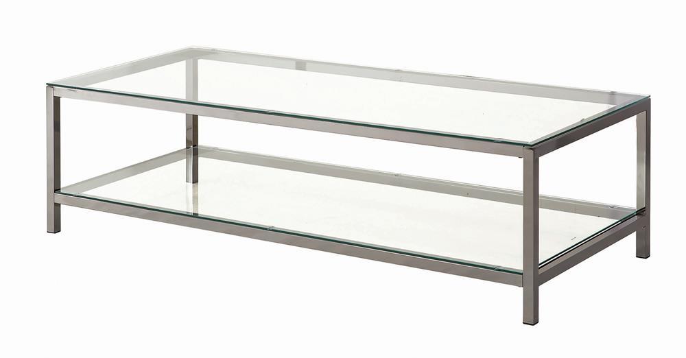 Trini Coffee Table with Glass Shelf Black Nickel - LasVegasFurnitureOnline.com