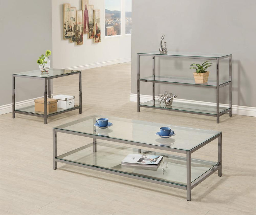 Trini Coffee Table with Glass Shelf Black Nickel - LasVegasFurnitureOnline.com