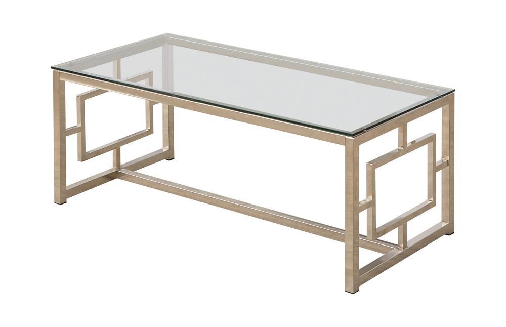 Merced Rectangle Glass Top Coffee Table Nickel - LasVegasFurnitureOnline.com