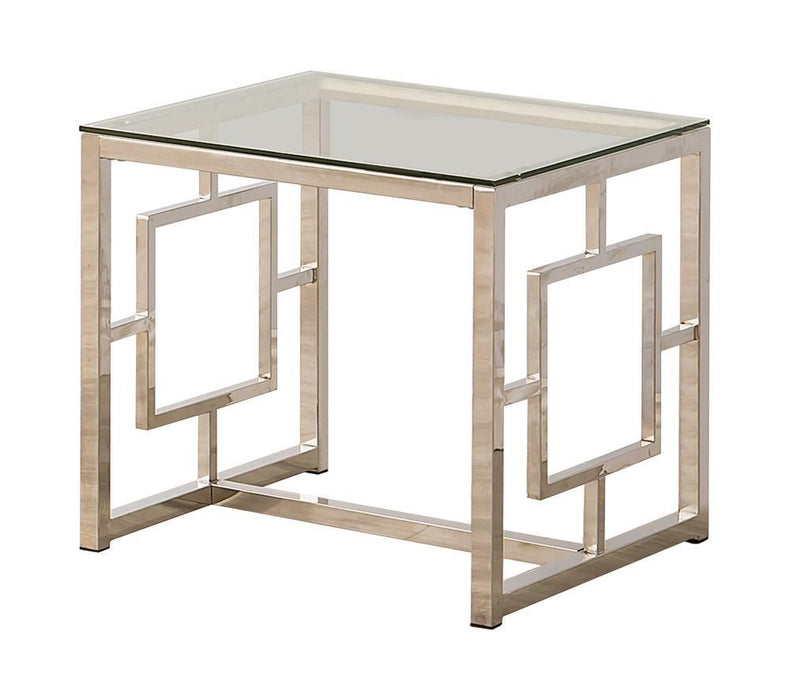 Merced Square Tempered Glass Top End Table Nickel - LasVegasFurnitureOnline.com