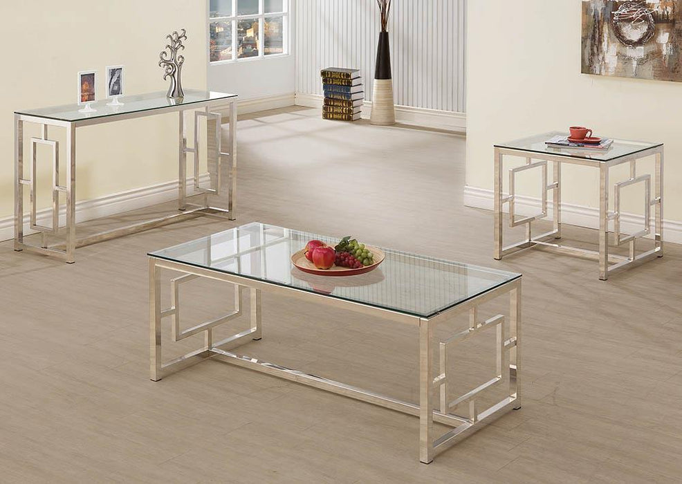 Merced Rectangle Glass Top Coffee Table Nickel - LasVegasFurnitureOnline.com