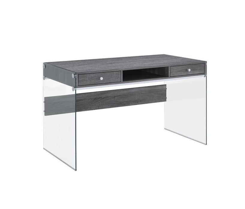 Dobrev 2-drawer Writing Desk Weathered Grey and Clear - LasVegasFurnitureOnline.com