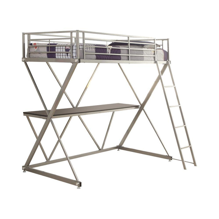 Hyde Twin Workstation Loft Bed Silver - LasVegasFurnitureOnline.com