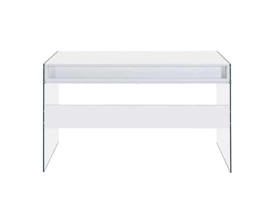 Dobrev 2-drawer Writing Desk Glossy White and Clear - LasVegasFurnitureOnline.com