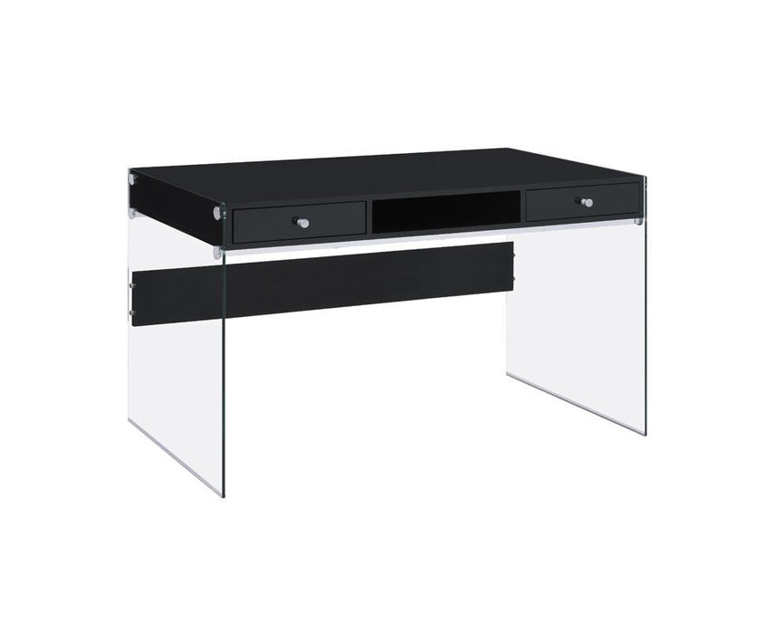 Dobrev 2-drawer Writing Desk Glossy Black and Clear - LasVegasFurnitureOnline.com