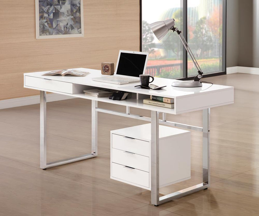 Whitman 4-drawer Writing Desk Glossy White - LasVegasFurnitureOnline.com