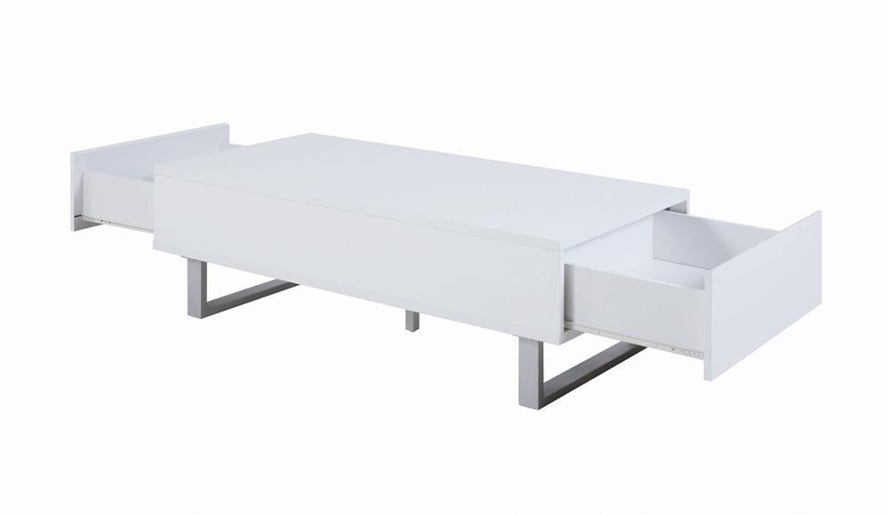 Atchison 2-drawer Coffee Table High Glossy White - LasVegasFurnitureOnline.com