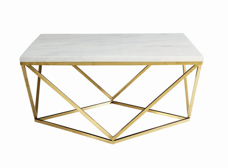 Meryl Square Coffee Table White and Gold - LasVegasFurnitureOnline.com