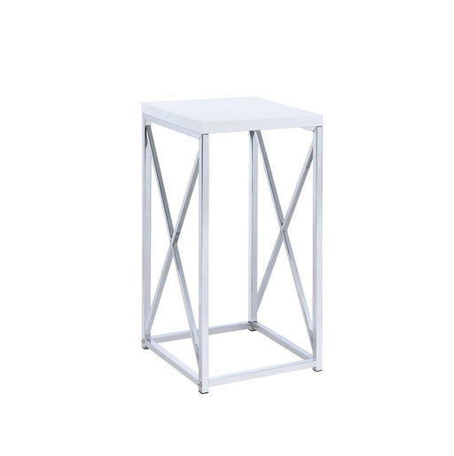 Edmund Accent Table with X-cross Glossy White and Chrome - LasVegasFurnitureOnline.com