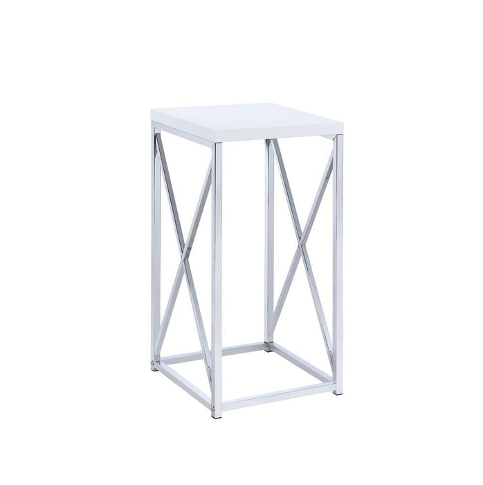 Edmund Accent Table with X-cross Glossy White and Chrome - LasVegasFurnitureOnline.com