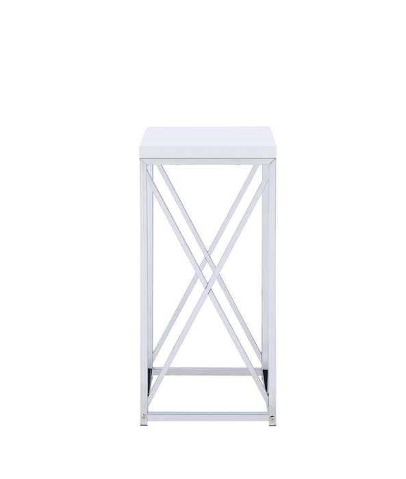 Edmund Accent Table with X-cross Glossy White and Chrome - LasVegasFurnitureOnline.com