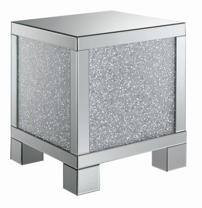 Gillian Square End Table Silver and Clear Mirror - LasVegasFurnitureOnline.com