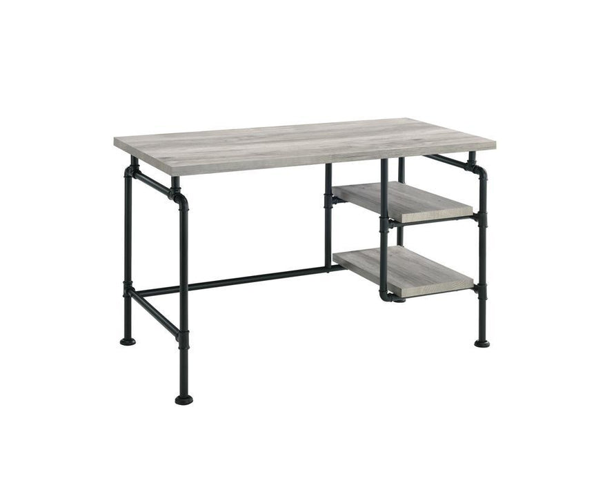 Delray 2-tier Open Shelving Writing Desk Grey Driftwood and Black - LasVegasFurnitureOnline.com