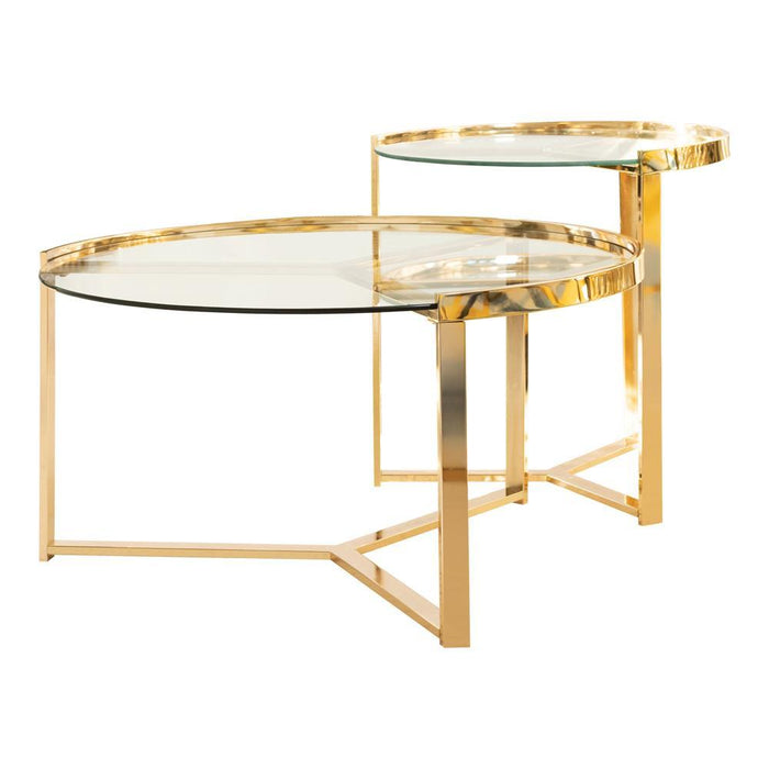 Delia 2-piece Round Nesting Table Clear and Gold - LasVegasFurnitureOnline.com