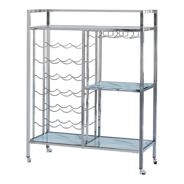 Derion Glass Shelf Serving Cart with Casters Chrome - LasVegasFurnitureOnline.com