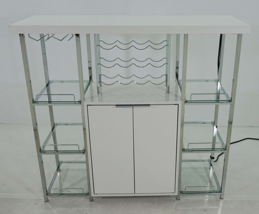 Gallimore 2-door Bar Cabinet with Glass Shelf High Glossy White and Chrome - LasVegasFurnitureOnline.com