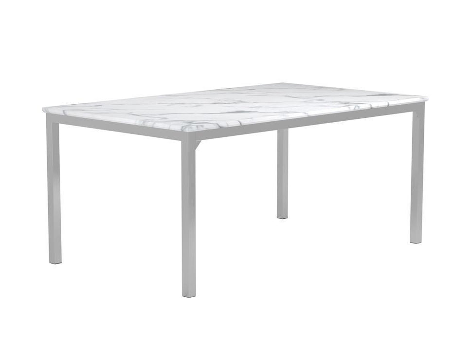 Athena Rectangle Dining Table with Marble Top Chrome - LasVegasFurnitureOnline.com