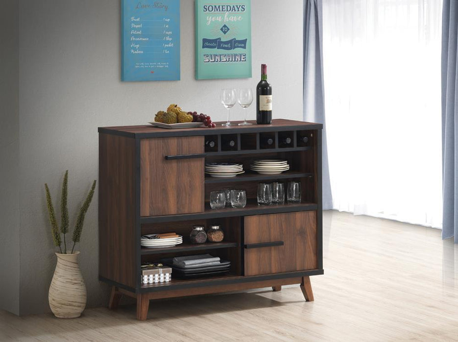 Ezekiel Wine Cabinet with 2 Sliding Doors Walnut and Black - LasVegasFurnitureOnline.com