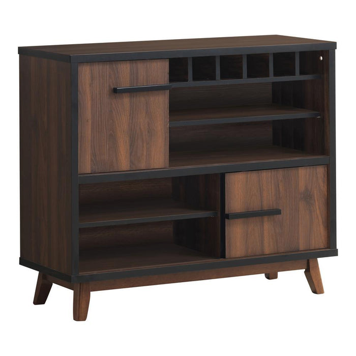 Ezekiel Wine Cabinet with 2 Sliding Doors Walnut and Black - LasVegasFurnitureOnline.com