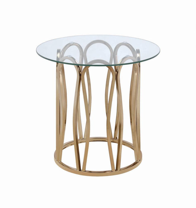 Monett Round End Table Chocolate Chrome and Clear - LasVegasFurnitureOnline.com