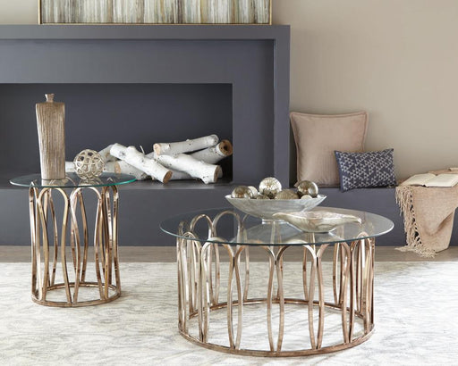 Monett Round End Table Chocolate Chrome and Clear - LasVegasFurnitureOnline.com