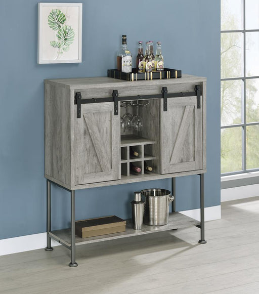 Claremont Sliding Door Bar Cabinet with Lower Shelf Grey Driftwood - LasVegasFurnitureOnline.com